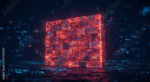 Obraz w ramie Digital Brick Wall Network Security Firewall Data Protection Concept