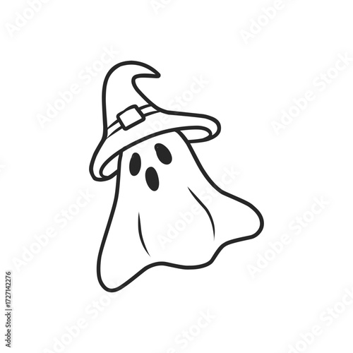 Witch Hat Ghost Hand-Drawn Doodle Outline Vector Illustration