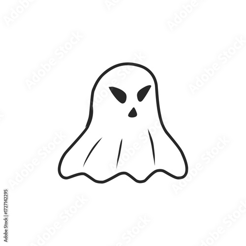 Angry Ghost Hand-Drawn Doodle Outline Vector Illustration