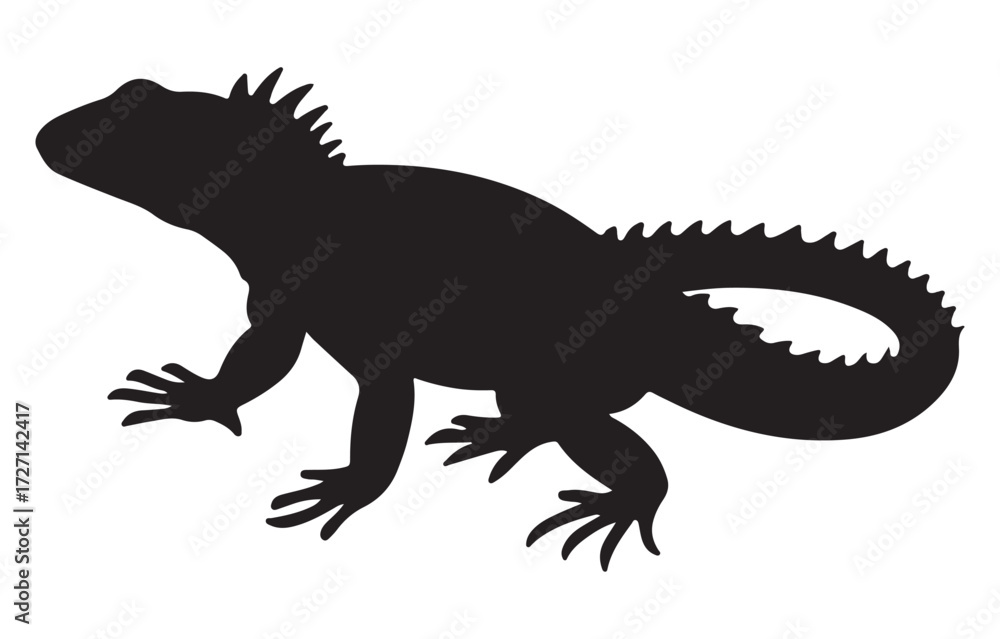 Fototapeta premium black and white silhouette vector of iguana