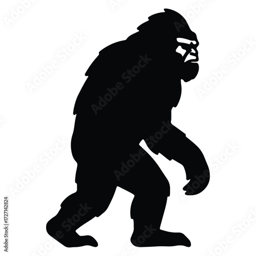 Bigfoot Silhouette Illustration Mythical Creature Walking on White Background