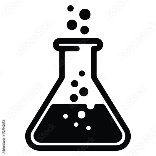 Black and white conical flask with bubbles science laboratory research