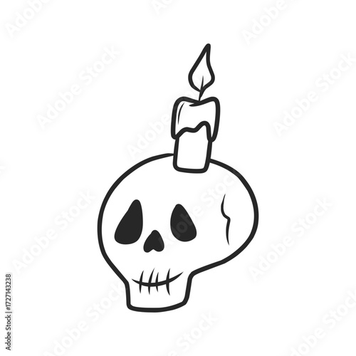 Skull Candle Hand-Drawn Doodle Outline Vector Illustration