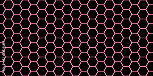 "Radiant Hive Geometry: A Futuristic Abstract Black Canvas with Glowing Hexagonal Patterns for Headers, Brochures, and Digital Wallpaper"