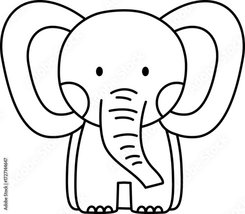 Vector Elephant Illustration. Simple Outline Elephant Coloring Page
