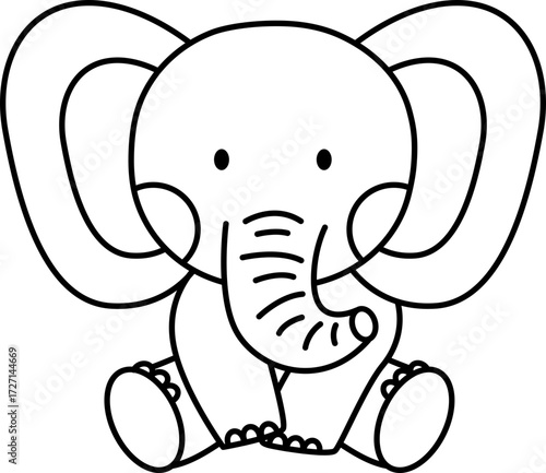 Vector Elephant Illustration. Simple Outline Elephant Coloring Page

