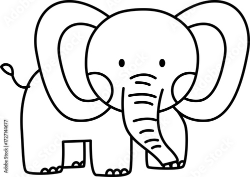 Vector Elephant Illustration. Simple Outline Elephant Coloring Page
