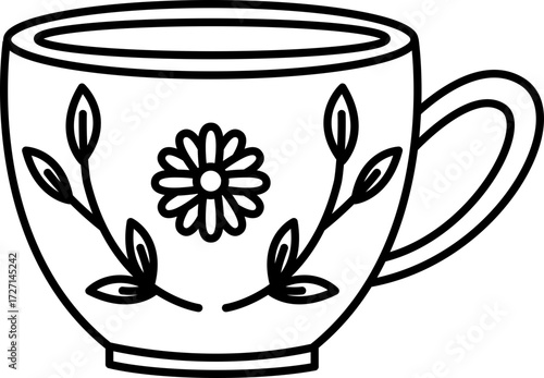 Mug Vector Illustration. Simple Outline Mug Coloring Page