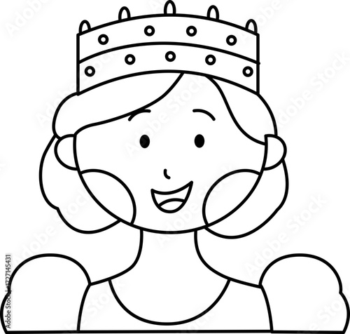 Queen Cartoon Vector Illustration. Simple Outline Queen Coloring Page