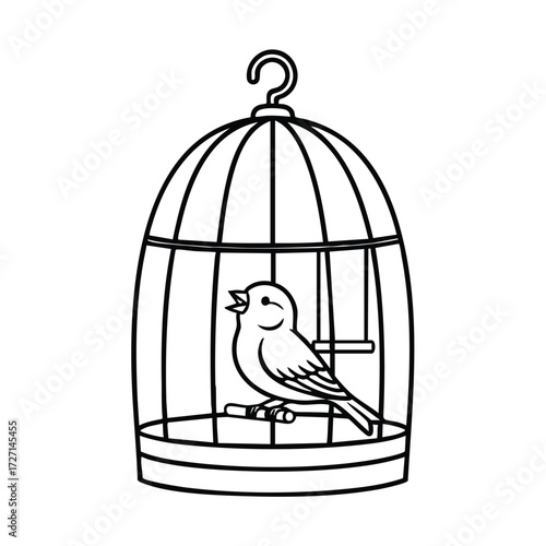 A charming bird perched inside a decorative cage, symbolizing freedom and confinement in a delicate balance.