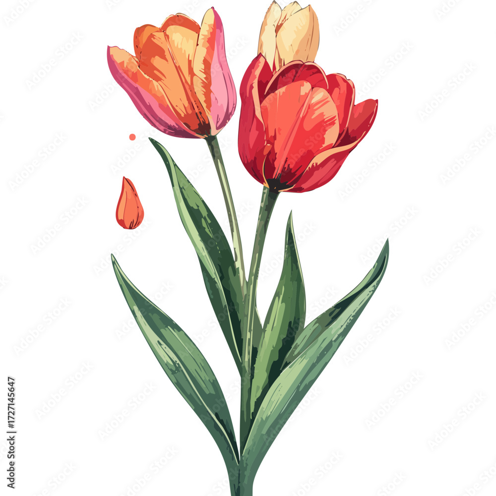 Fototapeta premium Hand Drawn Watercolor Tulip Flowers Illustration