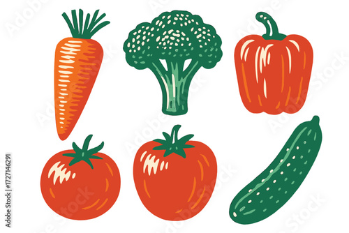 Colorful collection of fresh organic garden vegetables including carrots broccoli bell peppers tomatoes and cucumbers