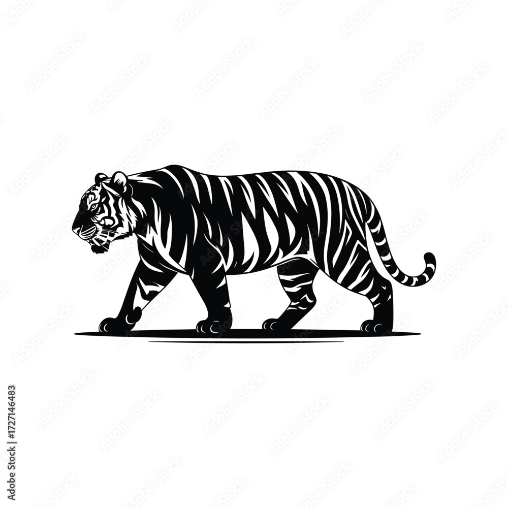 Fototapeta premium Walking Tiger Silhouette Vector Illustration