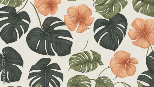 seamless monstera floral pattern