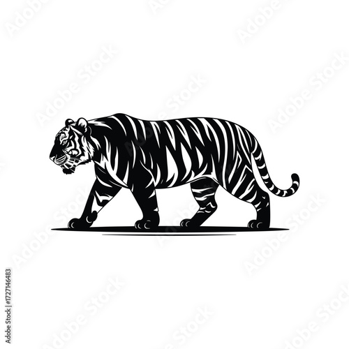 Walking Tiger Silhouette Vector Illustration