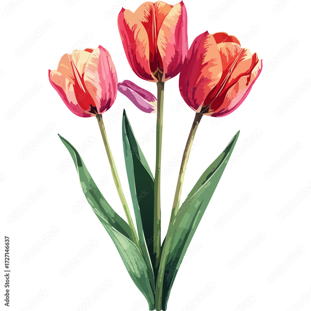 Fototapeta premium Hand Drawn Watercolor Tulip Flowers Illustration