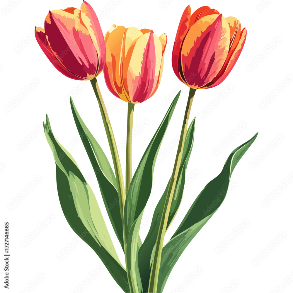 Fototapeta premium Hand Drawn Watercolor Tulip Flowers Illustration 