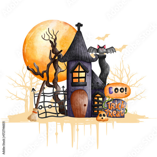 halloween background with pumpkin and witch