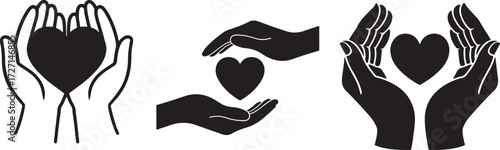 Hands cradling and offering a heart symbol in various artistic styles.
