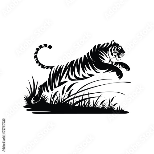 Jumping Tiger Silhouette Vector Illustration