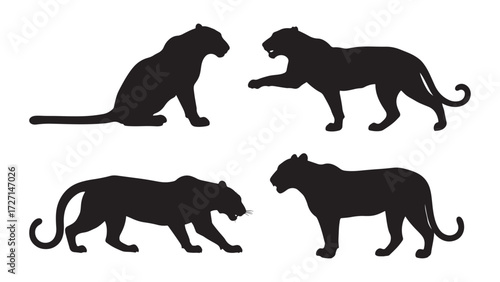 black and white silhouette vector set of bengal tigers