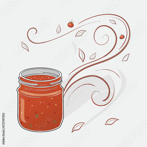 Tomato sauce in a jar with decorative swirls art