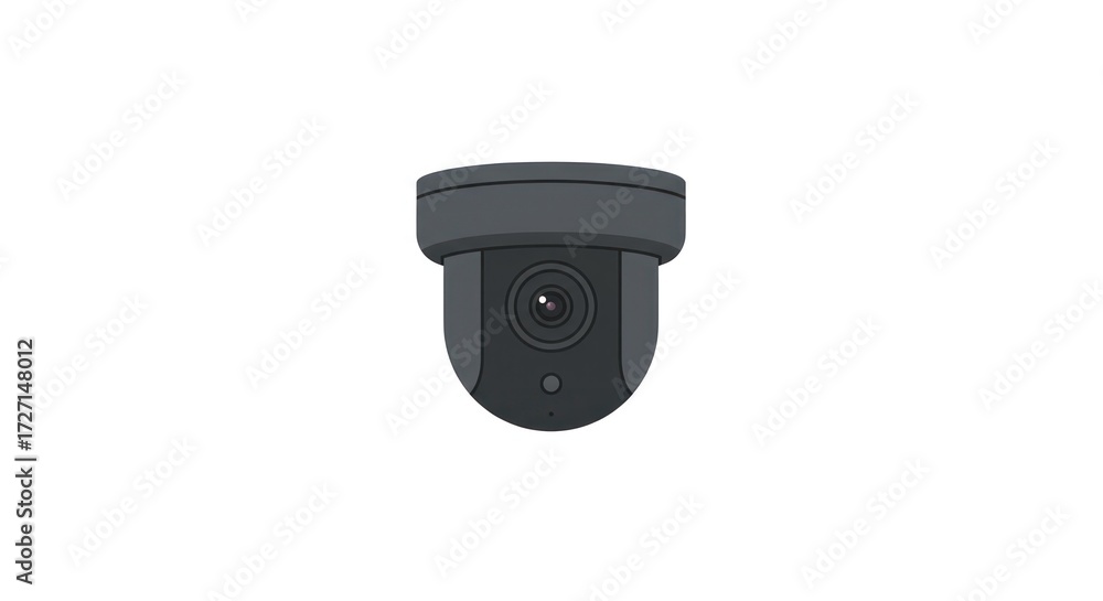 Obraz premium Dome security camera in gray pointing downward on white background