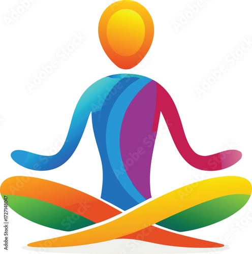 Abstract human figure in lotus pose with icon isolated on white transparent background vector eps png jpg business people clipping path cutout 2025 2026 4k full hd poster banner label download