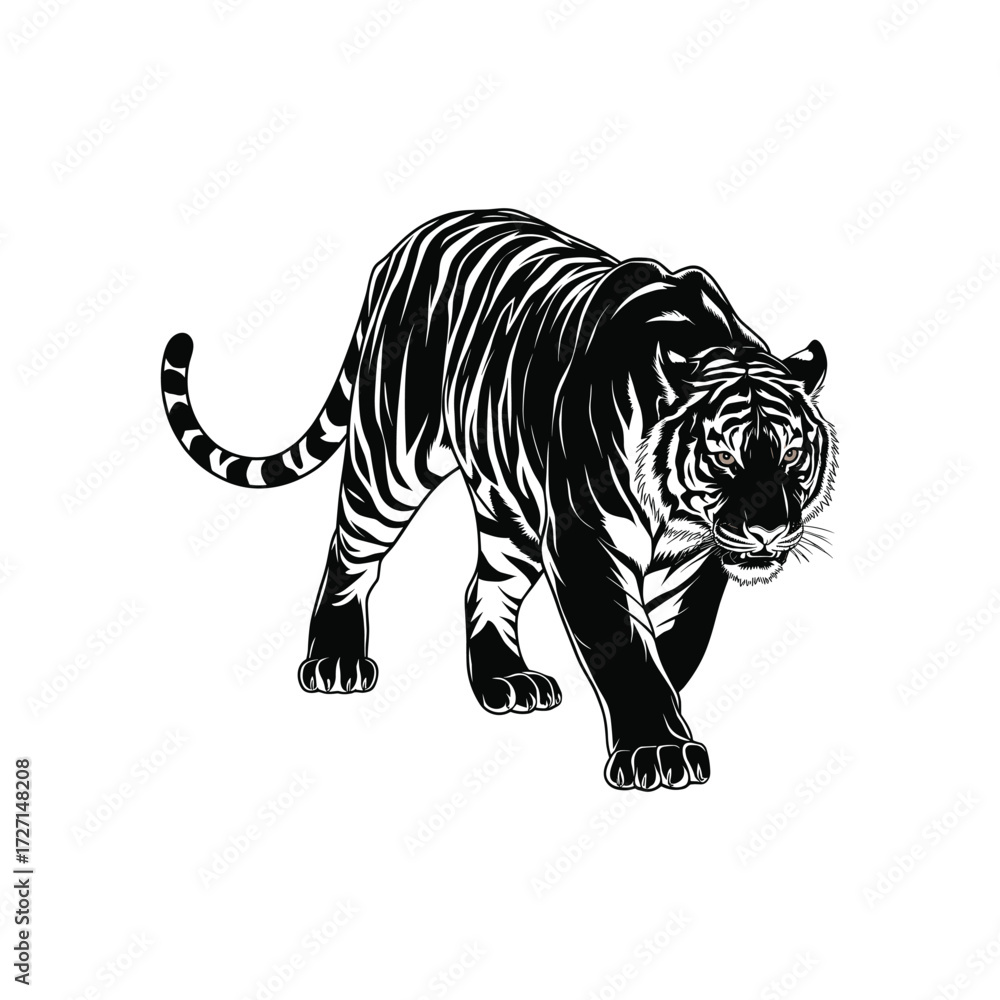Obraz premium Aggressive Tiger Silhouette Vector Illustration