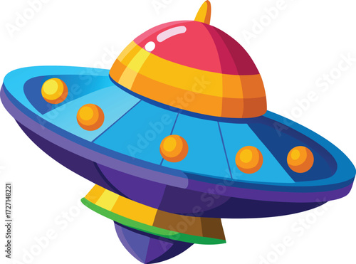 Cartoon flying saucer with colorful dome and icon isolated on white transparent background vector eps png jpg business people clipping path cutout 2025 2026 4k full hd poster banner label download
