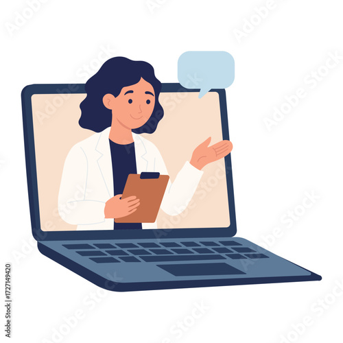 Online doctor consultation on laptop illustration. telemedicine female physician video call. medical advice remote healthcare