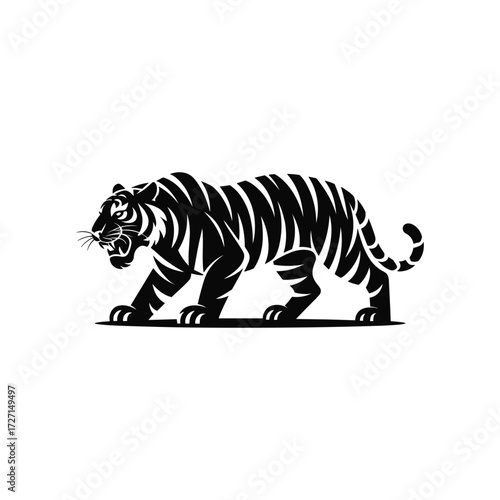 Walking Tiger Silhouette Vector Illustration