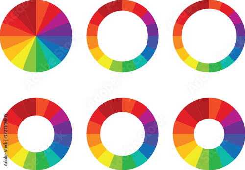 Color wheel set. Color wheel guide.RGB and CMYK colors chart diagrams . Infographic rainbow color palette element round signs on white background..eps