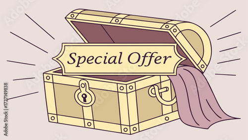 Unlock Exclusive Deals with this Treasure Chest Special Offer Illustration, Perfect for Sales Promotions and Limited Time Marketing Campaigns, Grab Yours Now