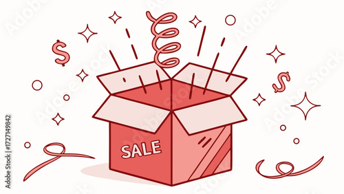 Open sale box with exciting surprise, ideal for promotions and marketing campaigns, grab attention and boost sales with this eye-catching design now!