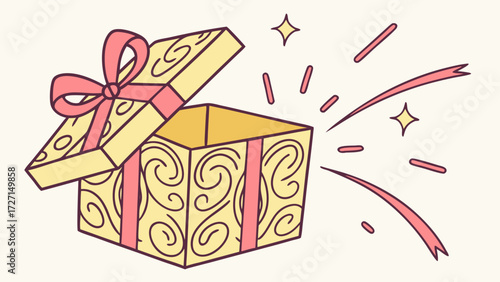 Unwrap Joy with this Charming Gift Box Illustration, Perfect for Birthday Wishes and Special Occasions, Delivering Happiness and Celebration with a Touch of Magic