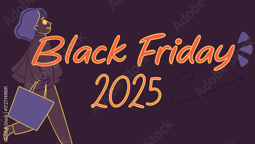 Black Friday 2025 sales event with stylish shopper, perfect for advertising, retail promotions, and holiday marketing campaigns, excitement for upcoming deals