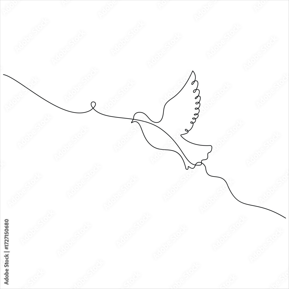 Continuous line drawing of flying bird minimalist bird pigeon outline style illustration