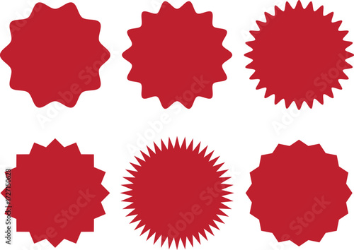 Blank and Red Starburst Badge Set. Sale Stickers, Price Tags, Retro Star Labels. vector illustration..eps