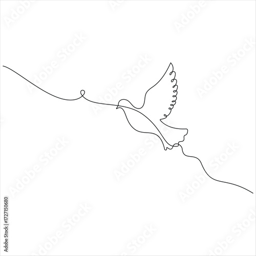 Continuous line drawing of flying bird minimalist bird pigeon outline style illustration