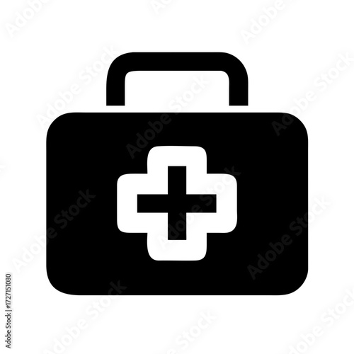 First aid kit icon with red cross and medical case illustration