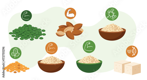 Plant based protein sources and their benefits illustration.