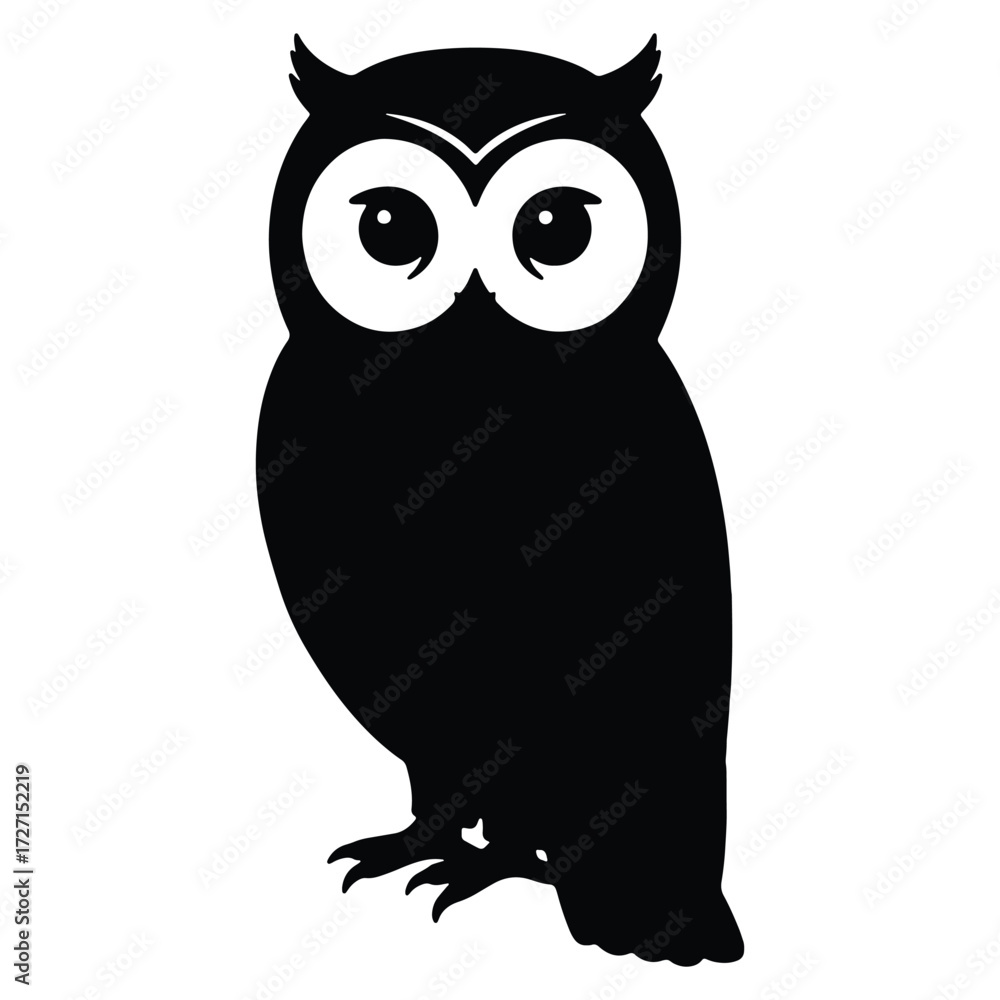 Obraz premium Silhouette of a cute owl with big eyes on white background