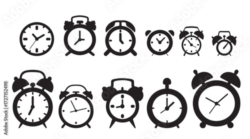 black and white silhouette vector set of clocks and watches