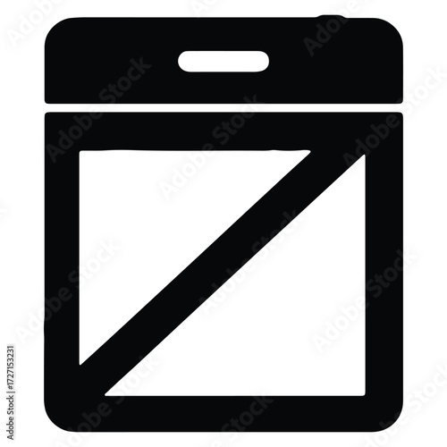 Simple black icon of a calendar page with strike through line