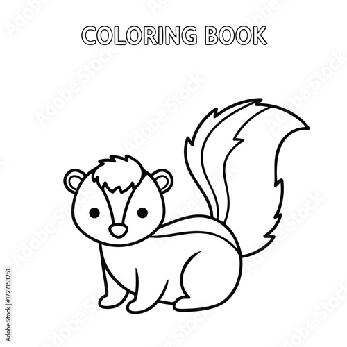 A charming cartoon skunk with a fluffy tail, designed for a fun and engaging coloring book experience.