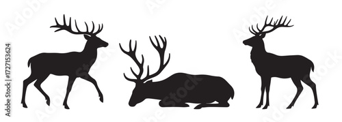  black and white silhouette vector set of deer silhouettes