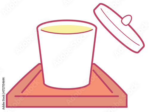 Japanese Chawanmushi on Red Lacquer Tray Vector Illustration