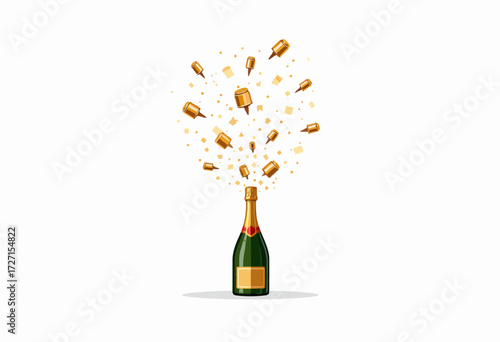 Exuberant Celebration with Champagne Bottle Exploding with Joyful Fizz and Bubbling Bubbles Amidst a Festive Atmosphere of Cheerful Revelry and Enthusiastic Jubilation