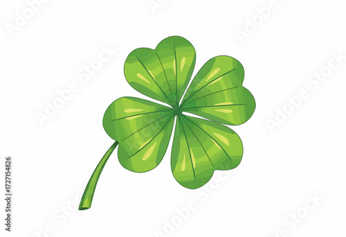 Vibrant Four-Leaf Clover Illustration Representing Luck and Fortune Symbol with Bright Green Leaves on a Crisp White Background